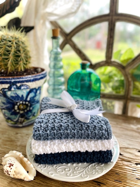 Nautical Blue Crochet Dishcloths