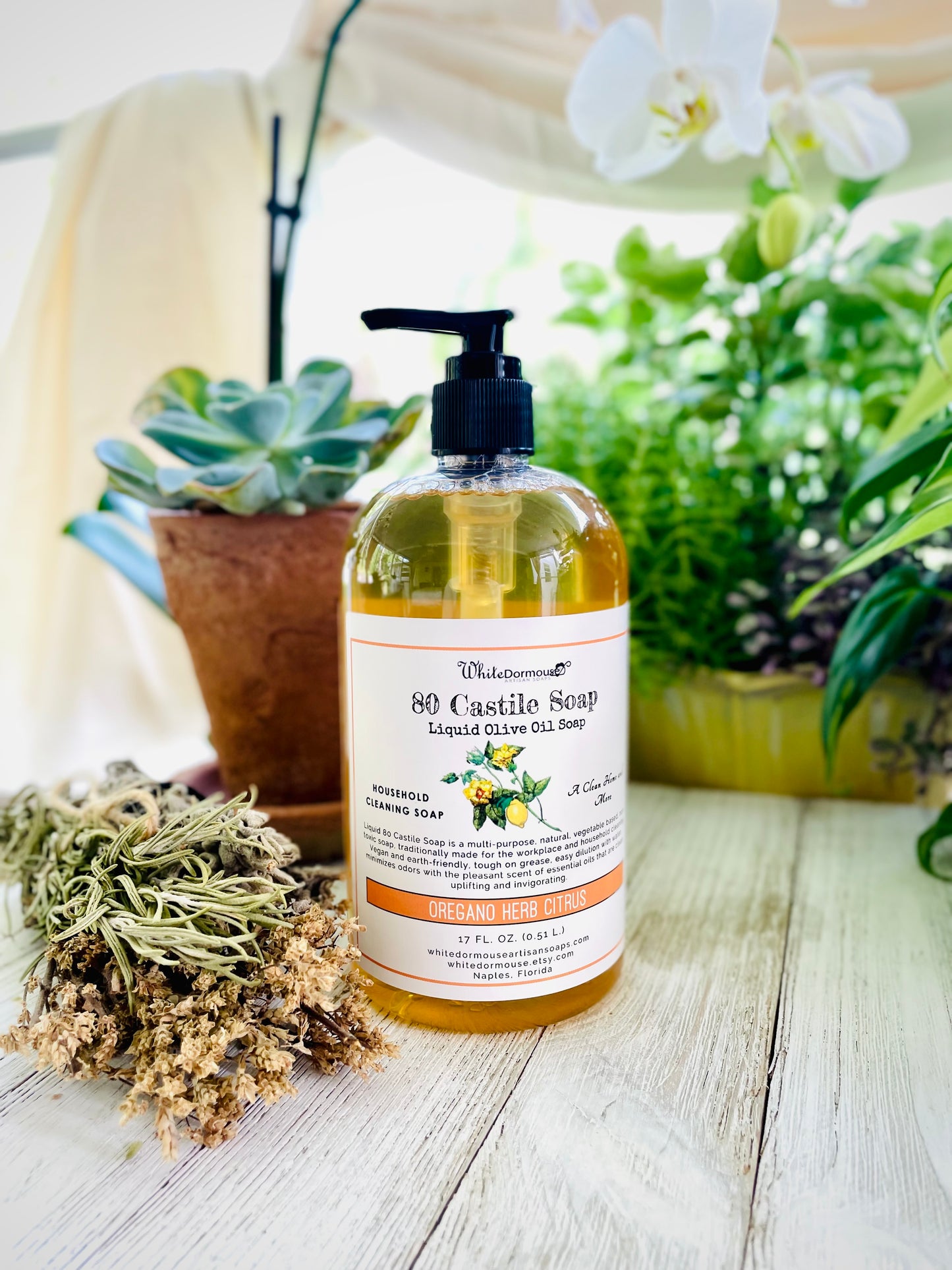 80 Castile Soap Liquid Olive Oil Soap Oregano Herb and Citrus